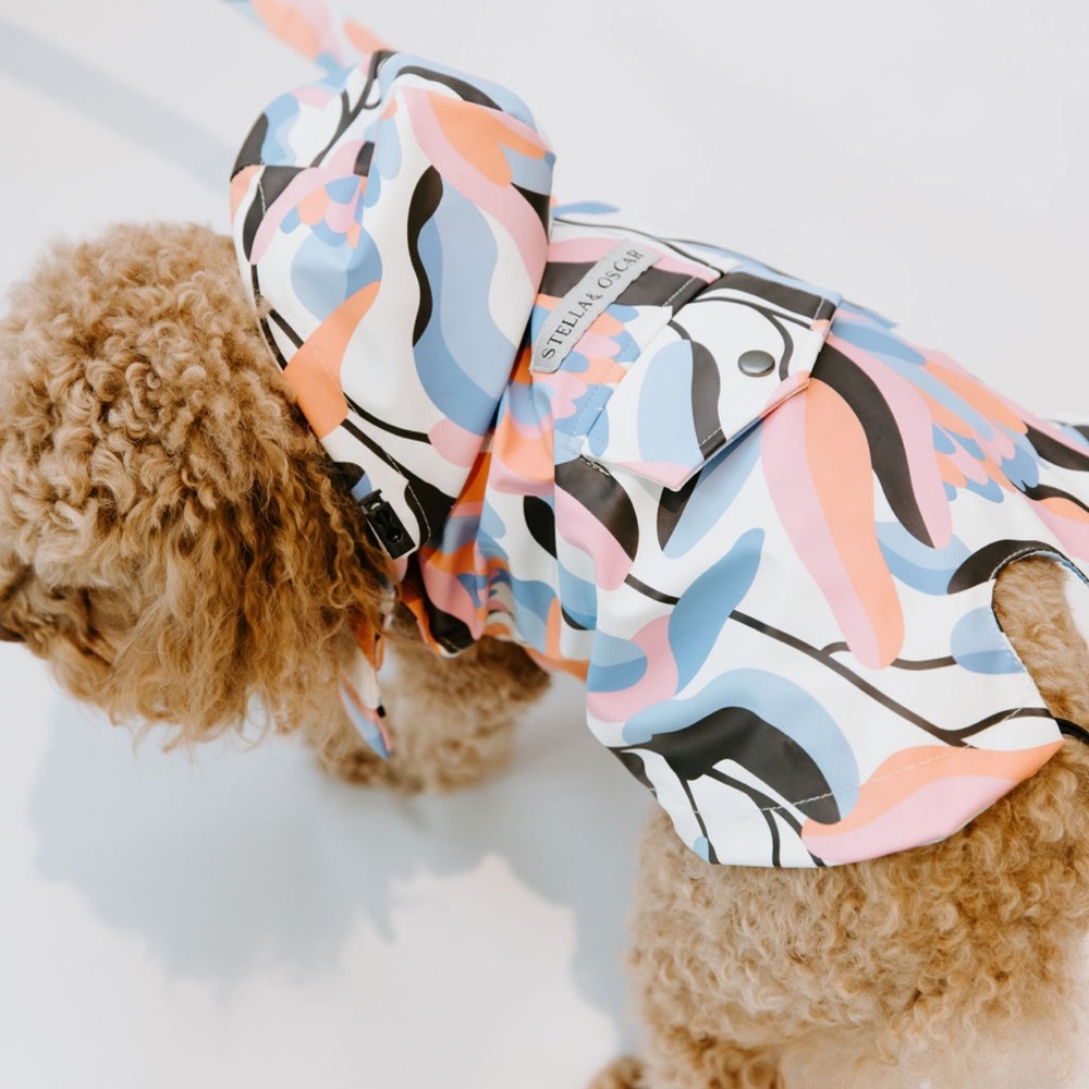 NWT Dog Zip Up Dog Raincoat Water Resistant Leaf Pattern